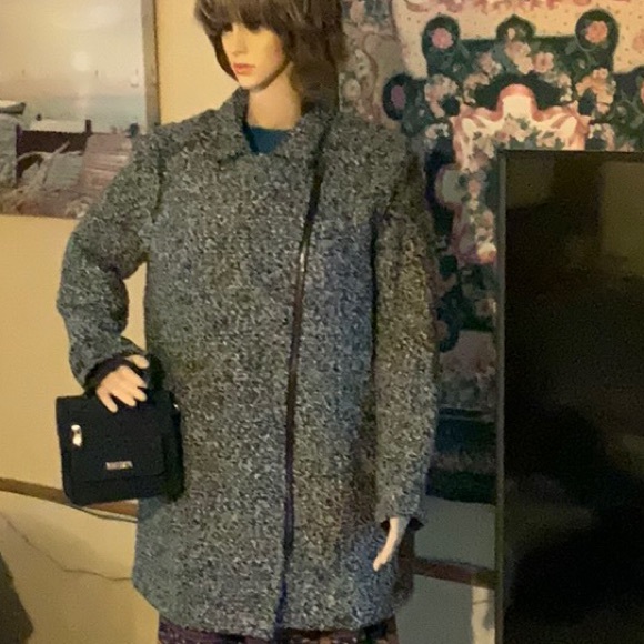 NWT JUSTFAB Blk/gray Tweed zippered pea coat with pockets XXL - Picture 3 of 8